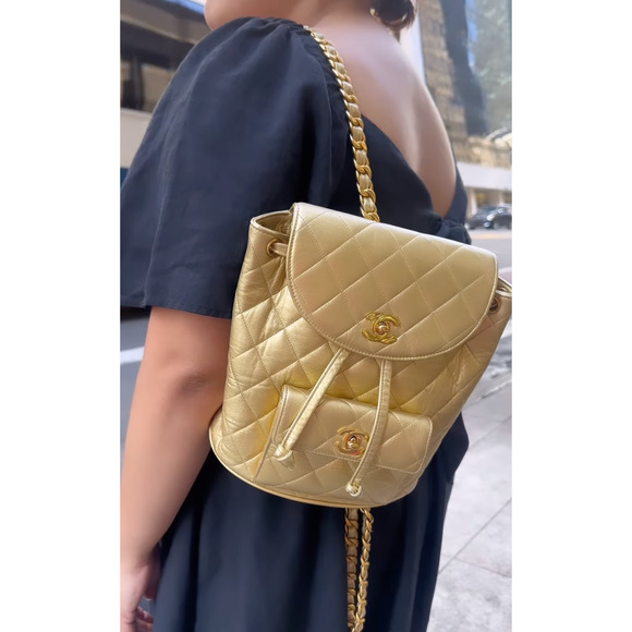 Chanel Rare 1991-1994 Vintage 90’s Duma Mini Backpack Metallic Gold